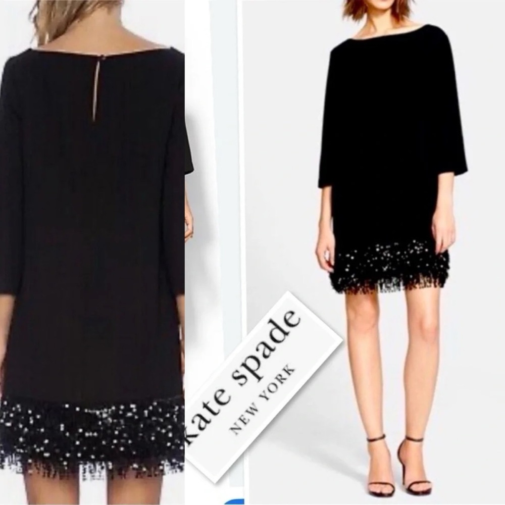 kate spade Black Beaded Fringe Mini Dress Size XL